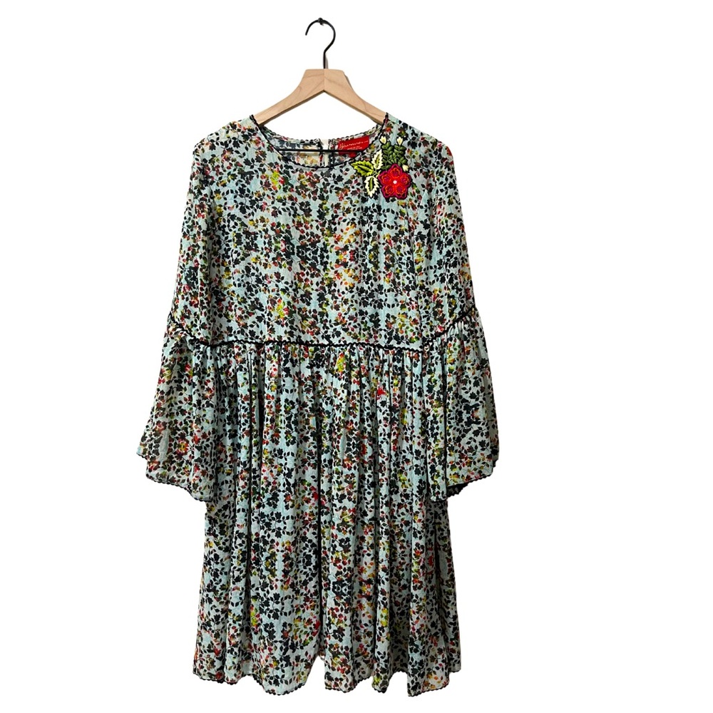 Bhanuni by JYOT Floral Bohemian Bell Sleeve Flowy Relaxed Dress Size 14